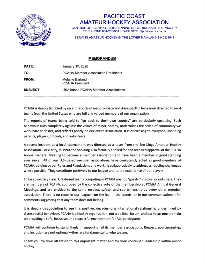 Memo - USA Based PCAHA Members Association